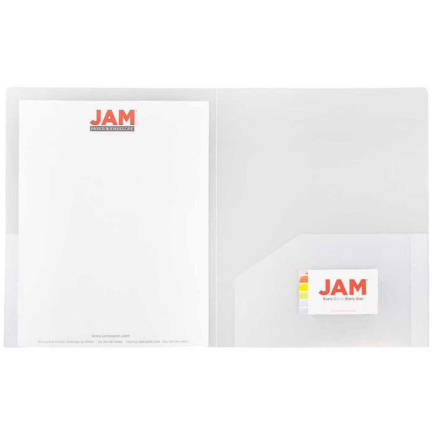 JAM Paper Plastic 2 Pocket Heavy Duty Folders, Clear, 9 x 12, 6 Pack