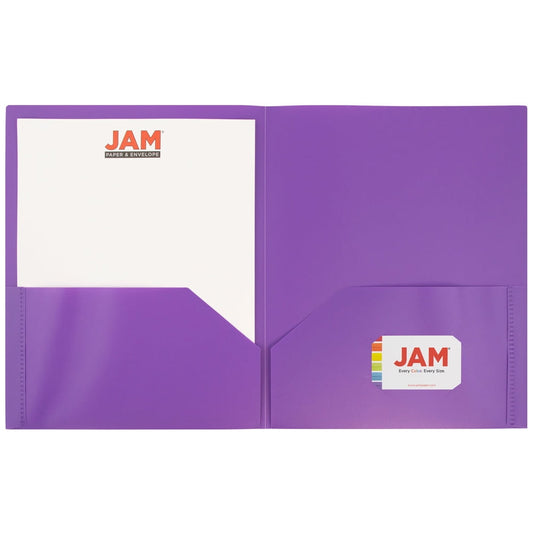 JAM Paper Plastic 2 Pocket School POP Folders, Purple, 6/pack
