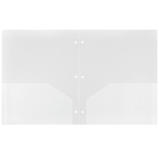 JAM Paper Heavy Duty Plastic 3 Hole Punch School Folders with Pockets, Clear, 6 per Pack