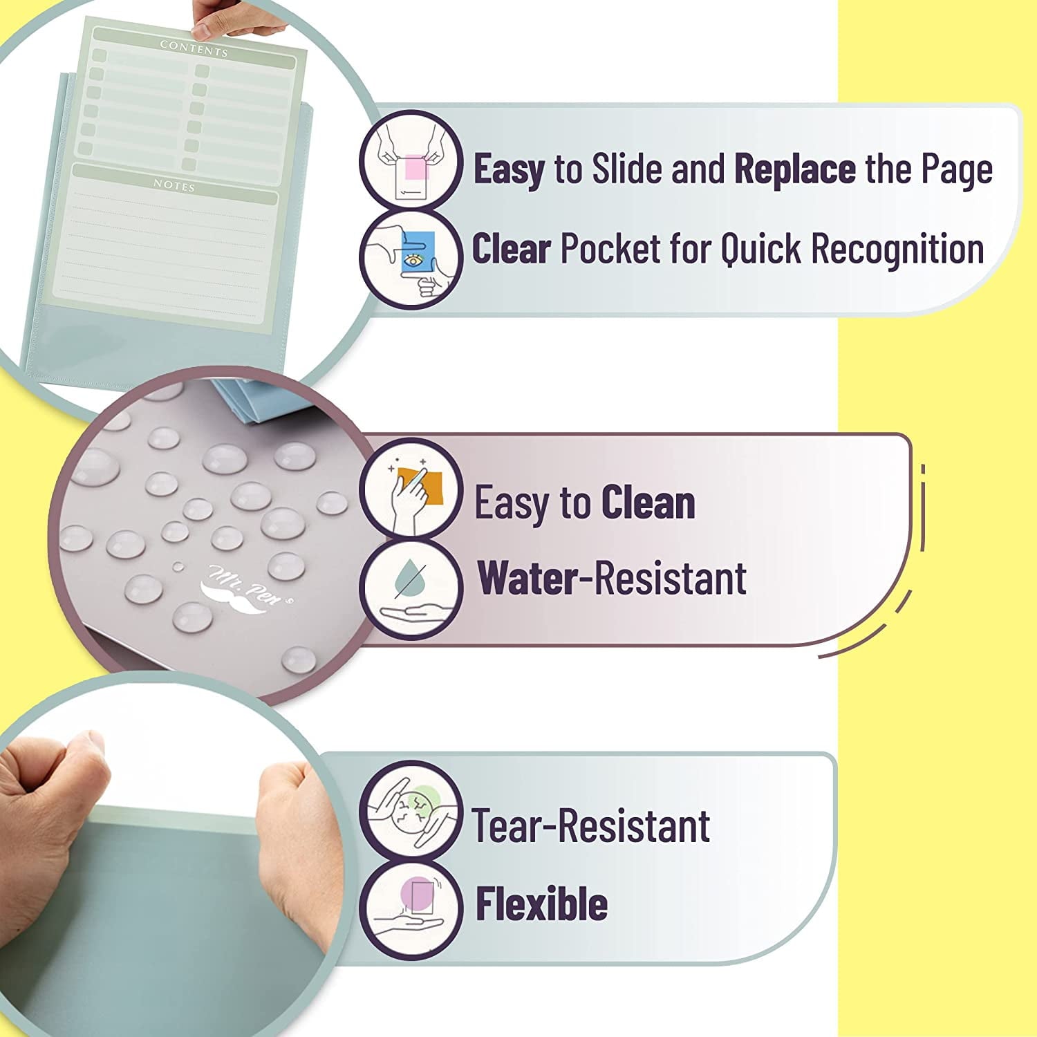 Mr. Pen- Plastic Folders with Clear Front Pocket, 5 pcs, Pastel Colors, Pocket Folders