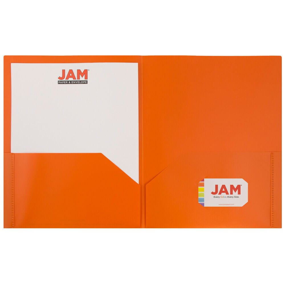 JAM Paper Plastic 2 Pocket POP Folders, School Folders, Orange, Bulk 144/Box