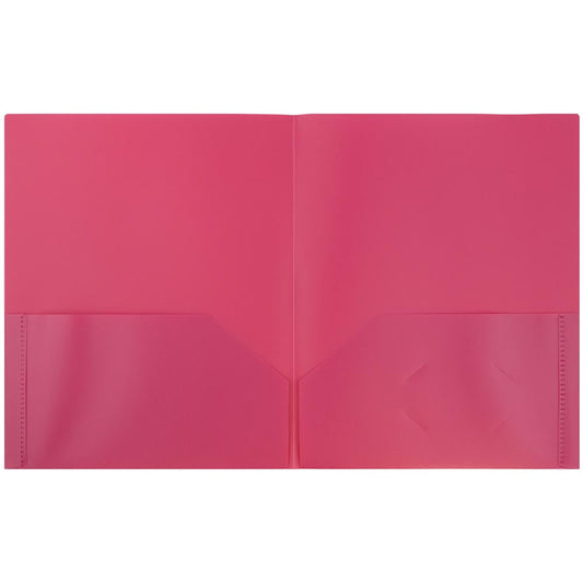 JAM Paper Plastic 2 Pocket School POP Folders, Fuchsia Hot Pink, 6/Pack