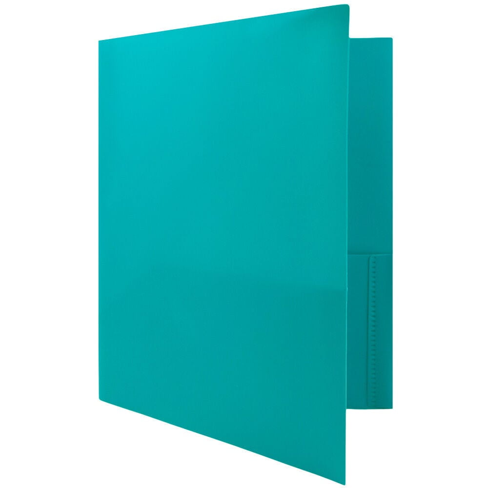 JAM Paper Plastic 2 Pocket POP Folders, School Folders, Teal Blue, Bulk 48/Pack