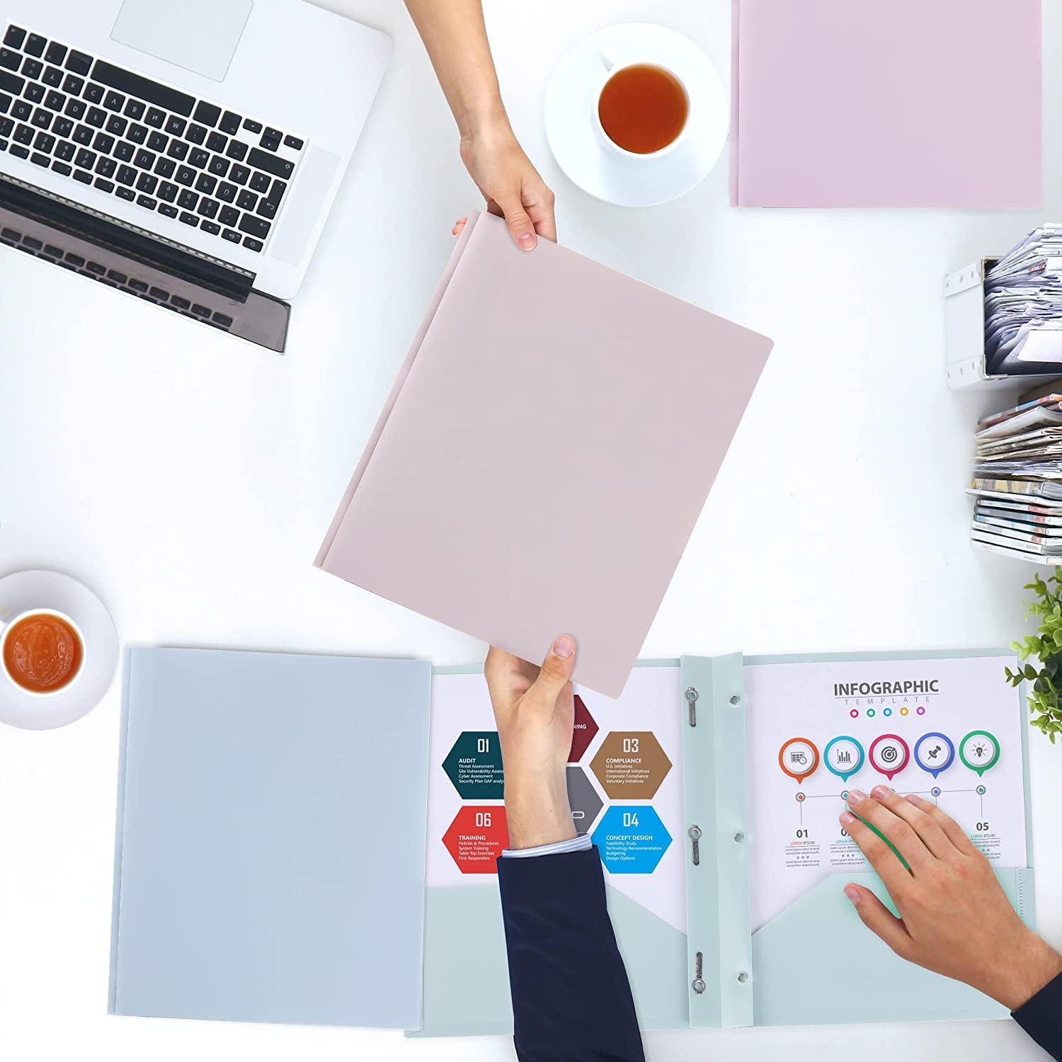 Mr. Pen- Plastic Folders with Pockets and Prong, 5 Pack, Muted Pastel Colors