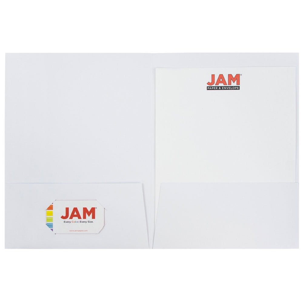 JAM Paper Linen Two Pocket Folders, White, 6 per Pack