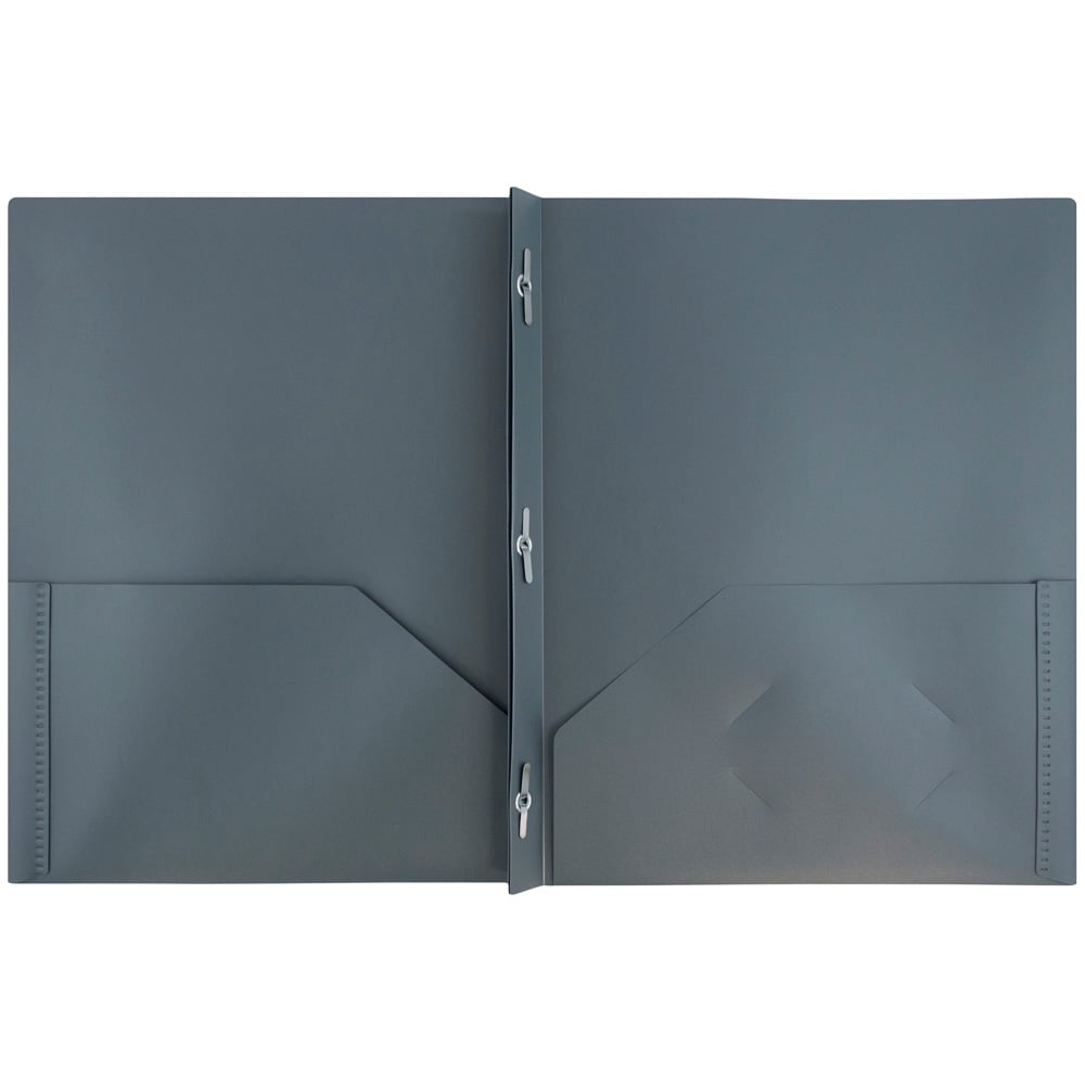 JAM Paper Plastic School POP Folders with Metal Fastener Clasps, Gray, 6 per Pack