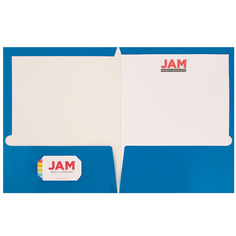 JAM Paper Glossy Two Pocket Folders, Blue, 6/Pack