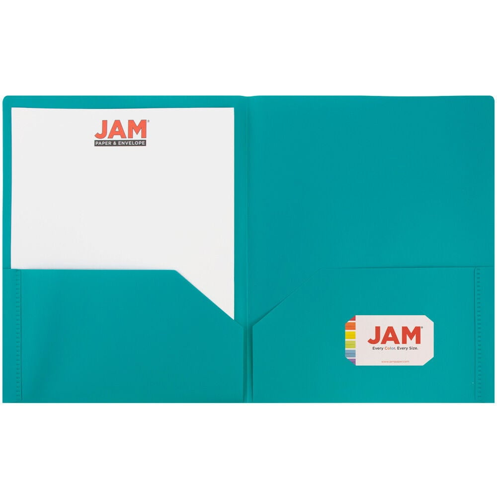 JAM Paper Plastic 2 Pocket POP Folders, School Folders, Teal Blue, Bulk 144/Box