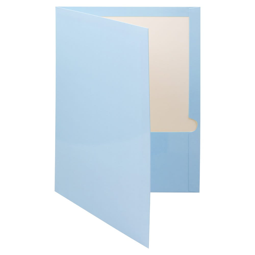JAM Paper Laminated Two Pocket Glossy Folders, Baby Blue, 3/Pack