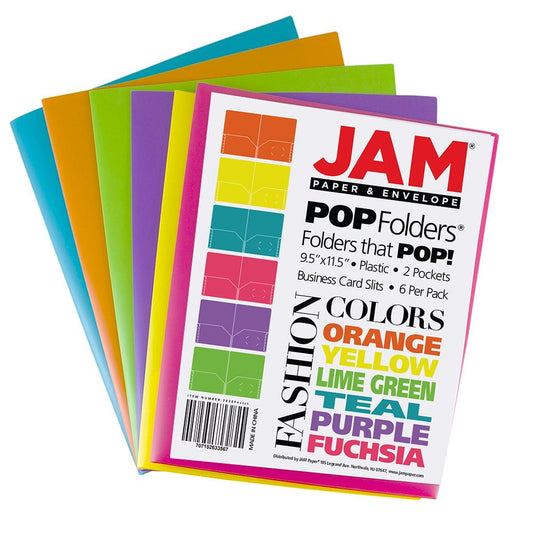 JAM Paper Plastic 2 Pocket Folders, Assorted Fashion Colors, 6 per Pack