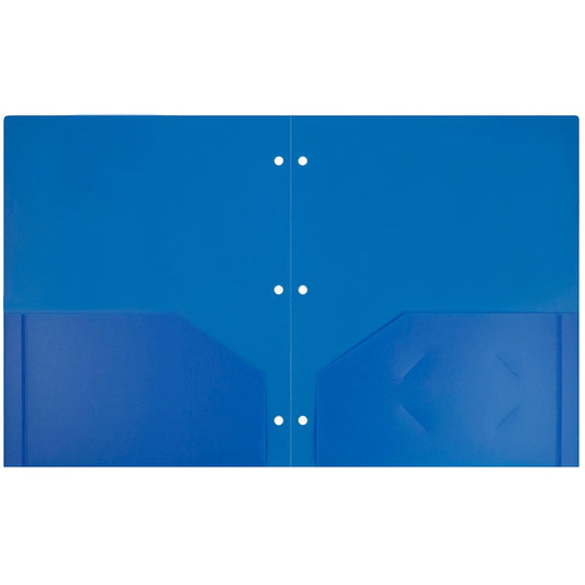 JAM Paper Heavy Duty Plastic 3 Hole Punch School Folders with Pockets, Blue, 6/Pack