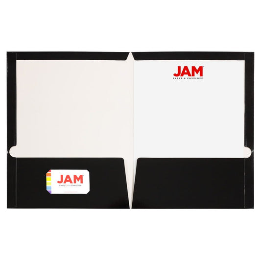 JAM Paper Laminated Two Pocket Glossy Folders, Black, 3/Pack