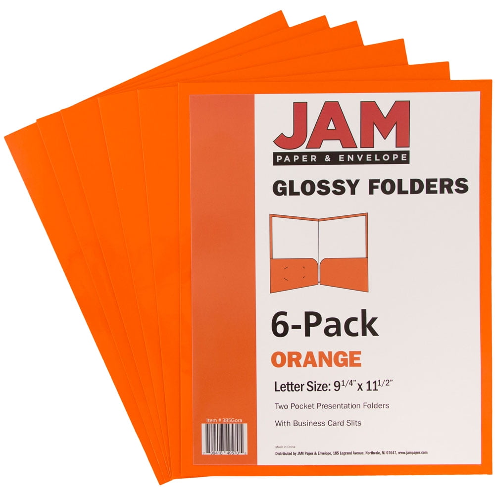 JAM Paper Laminated Two Pocket Glossy Folders, Orange, Bulk 25 per Pack