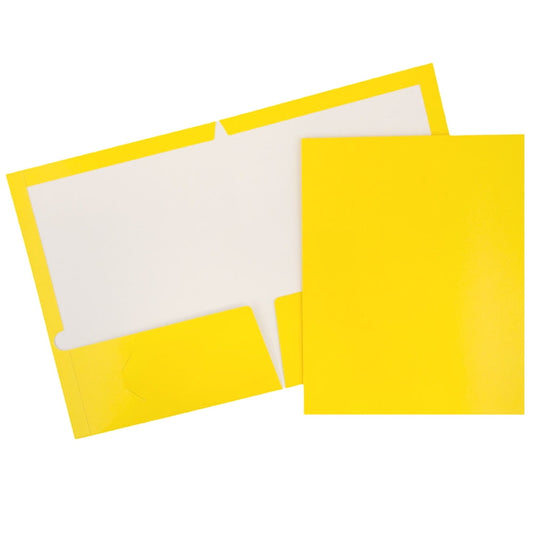 JAM Paper Glossy Two Pocket Folders, Yellow, 6 per Pack