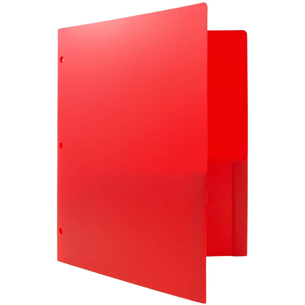JAM Paper Heavy Duty Plastic 3 Hole Punch Pocket Folders, Extra Tough, Red, Bulk 144/Box