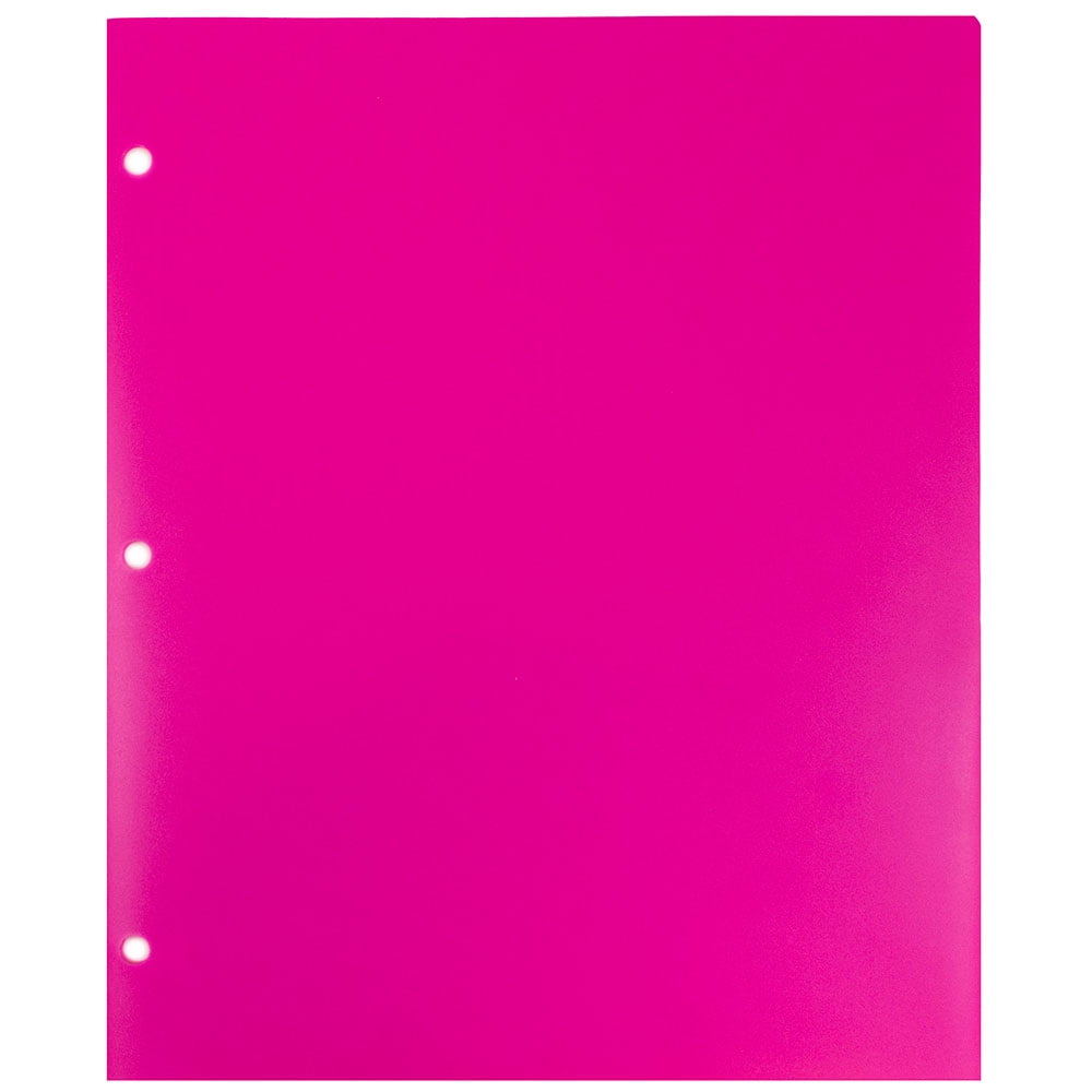 JAM Paper Heavy Duty Plastic 3 Hole Punch School Folders with Pockets, Fuchsia Hot Pink, 6/Pack