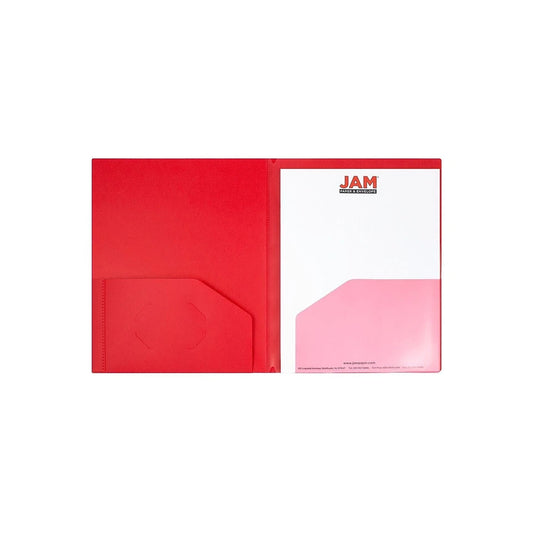 Jam Paper Heavy Duty Plastic Multi-Pocket Folders 10 Pocket Organizer Red