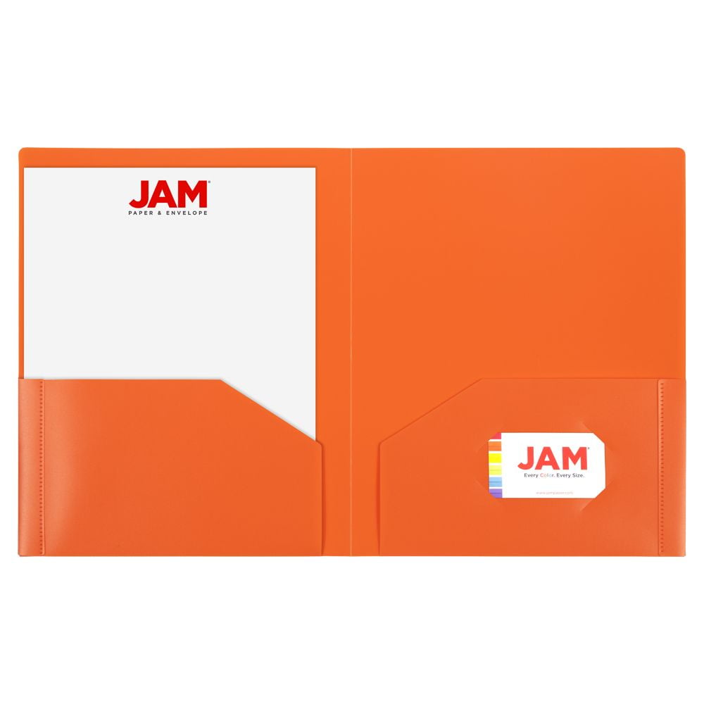 JAM Paper Heavy Duty Plastic Two Pocket Presentation Folders, Orange, 6 Pack