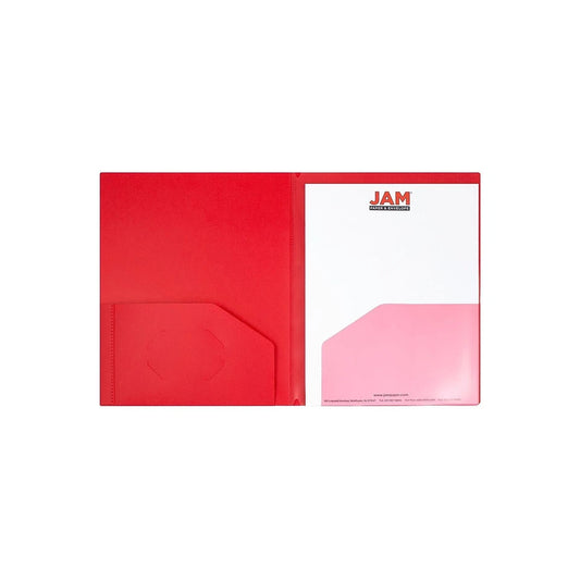 Jam Paper Heavy Duty Plastic Multi-Pocket Folder 10 Pocket Organizer Red