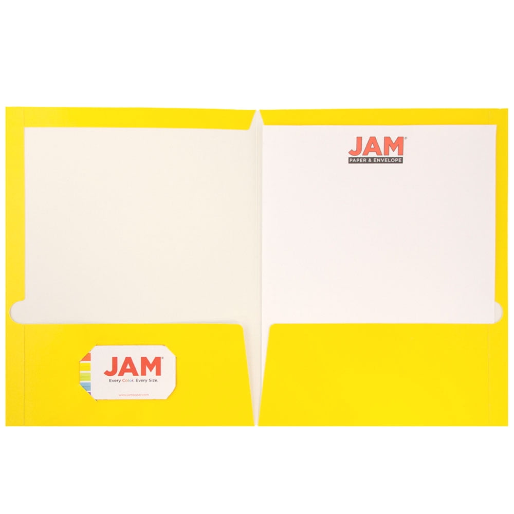 JAM Paper Glossy Two Pocket Folders, Yellow, 50/Pack