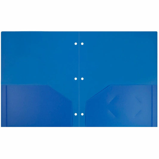 JAM Paper Heavy Duty Plastic 3 Hole Punch Pocket Folders, Extra Tough, Blue, Bulk 144/Box