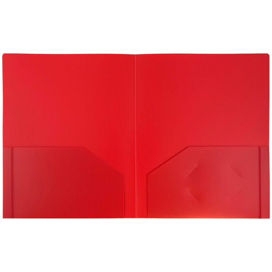 JAM Paper Heavy Duty Plastic 2 Pocket Extra Tough School Folders, Red, Bulk 48/Pack