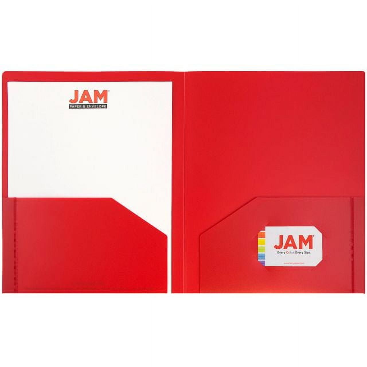 JAM Paper Plastic 2 Pocket School Folders, Red, 6/Pack