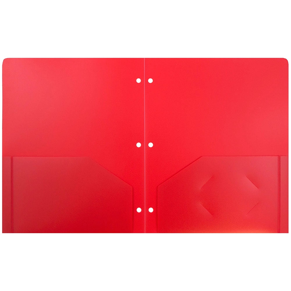 JAM Paper® Plastic Two Pocket 3 Hole Punched Presentation School Folder, Red, 108/pack