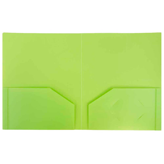 JAM Paper Heavy Duty Plastic 2 Pocket School Folders, Lime Green, 3/Pack