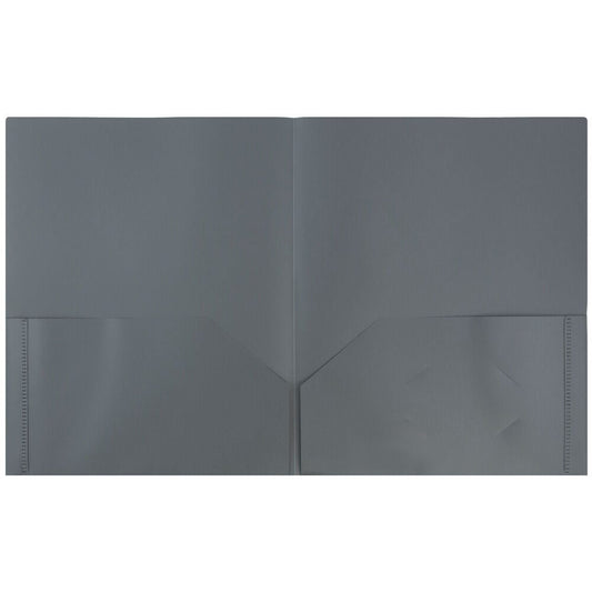 JAM Paper Plastic 2 Pocket School POP Folders, Grey, 3/Pack