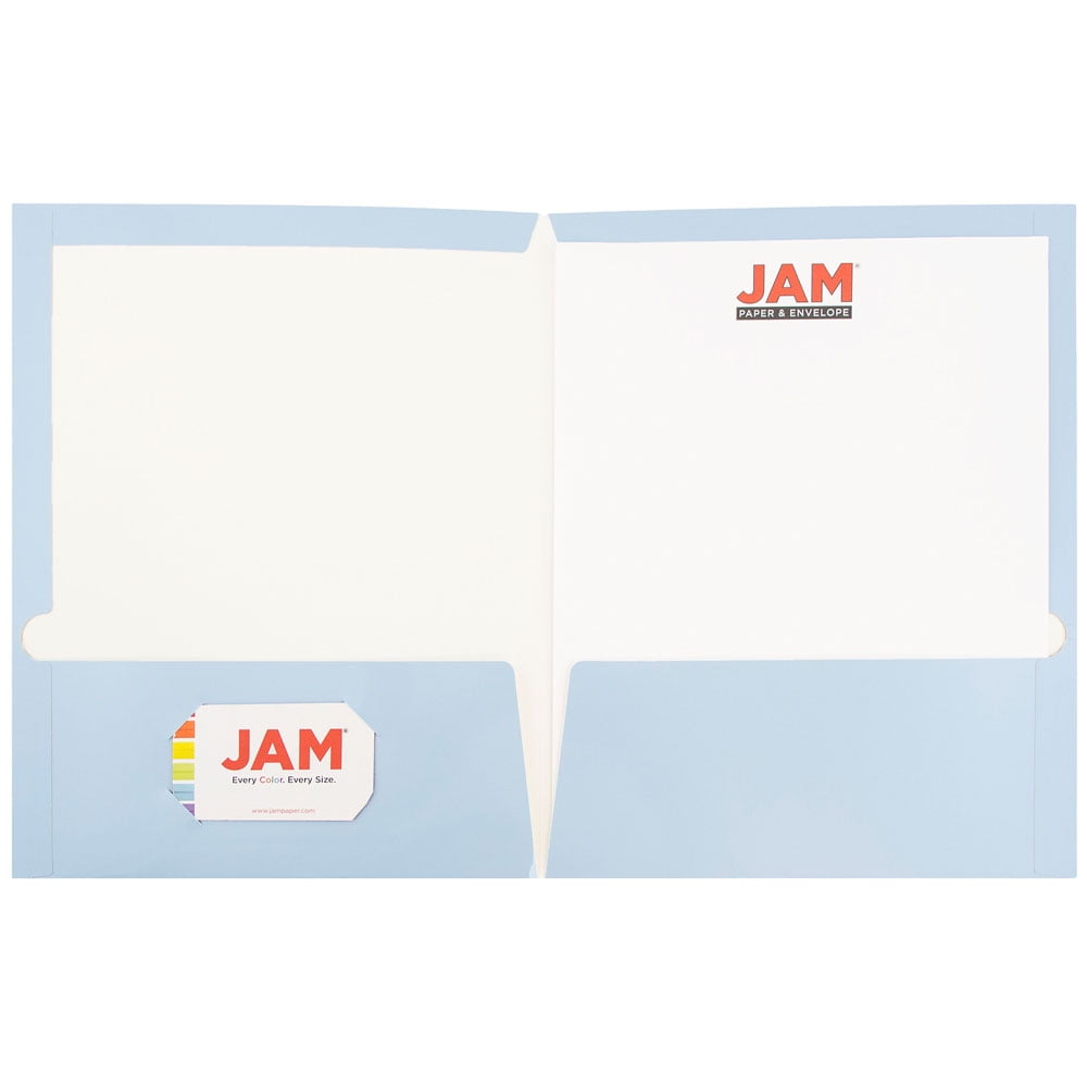 JAM Paper Glossy Two Pocket Folders, Baby Blue, 6/Pack