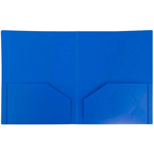 JAM Paper Heavy Duty Plastic 2 Pocket Extra Tough School Folders, Blue, Bulk 48/Pack