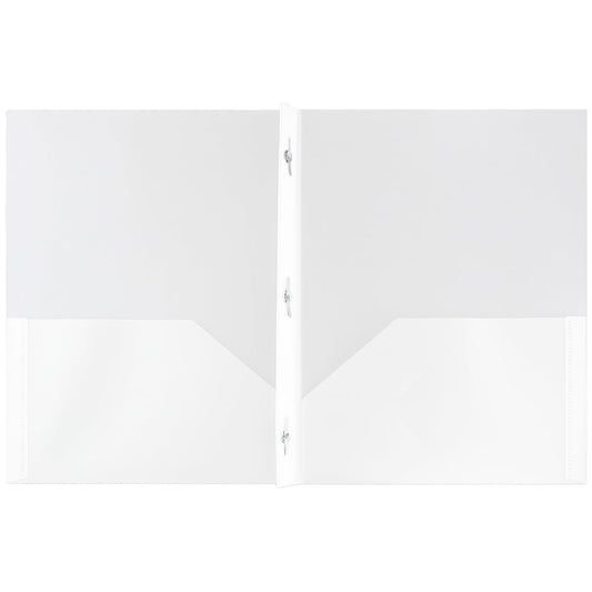 JAM Paper Plastic 2 Pocket School POP Folders with Metal Prongs Fastener Clasps, Clear, Bulk 96/Pack