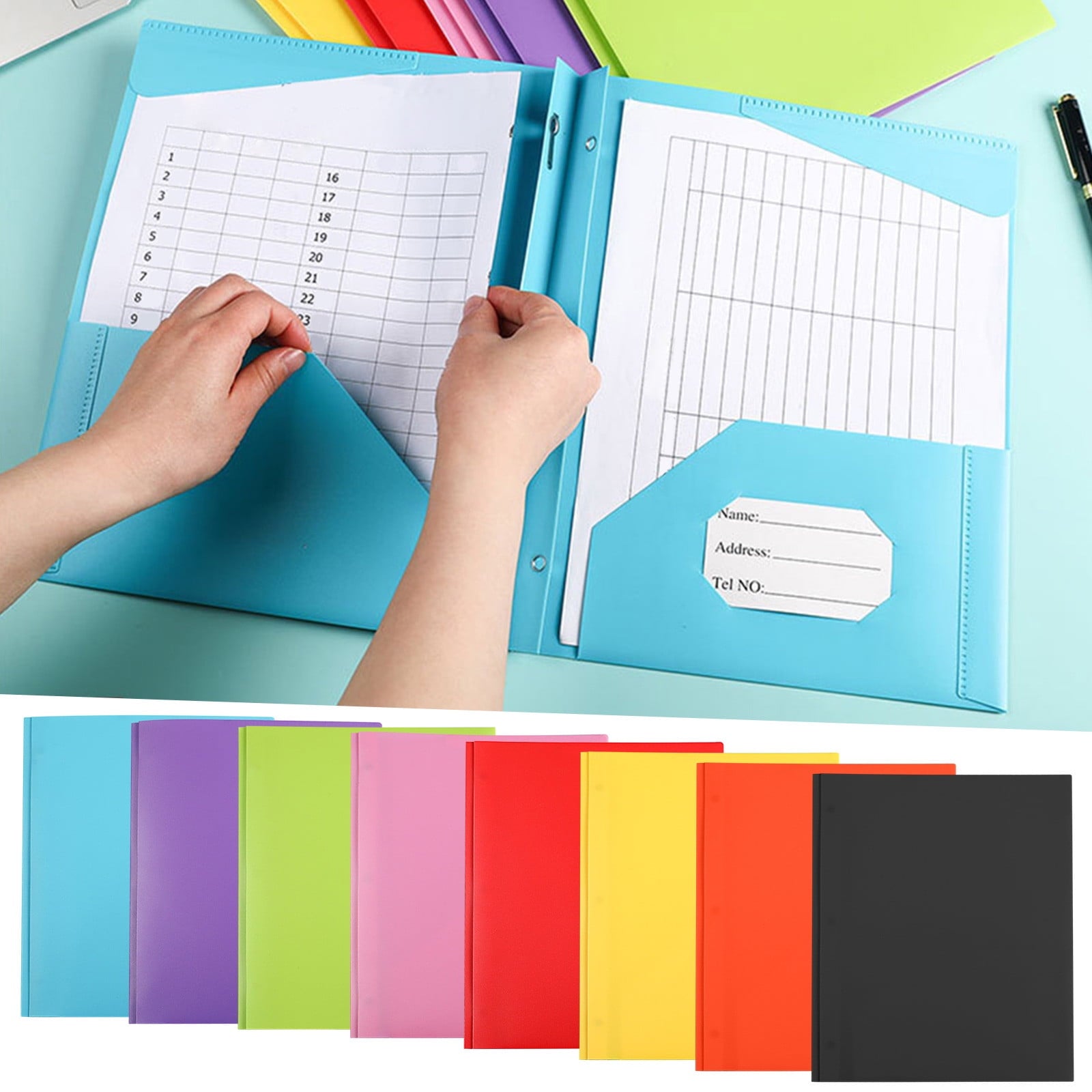 HHBEAUTY Plastic Folders with Pockets and Prongs, Pocket Folders, Folders with Prongs, File Folders with Fasteners, Pocket Folder, Folder with Pockets, Two Pocket Folder （Pink）