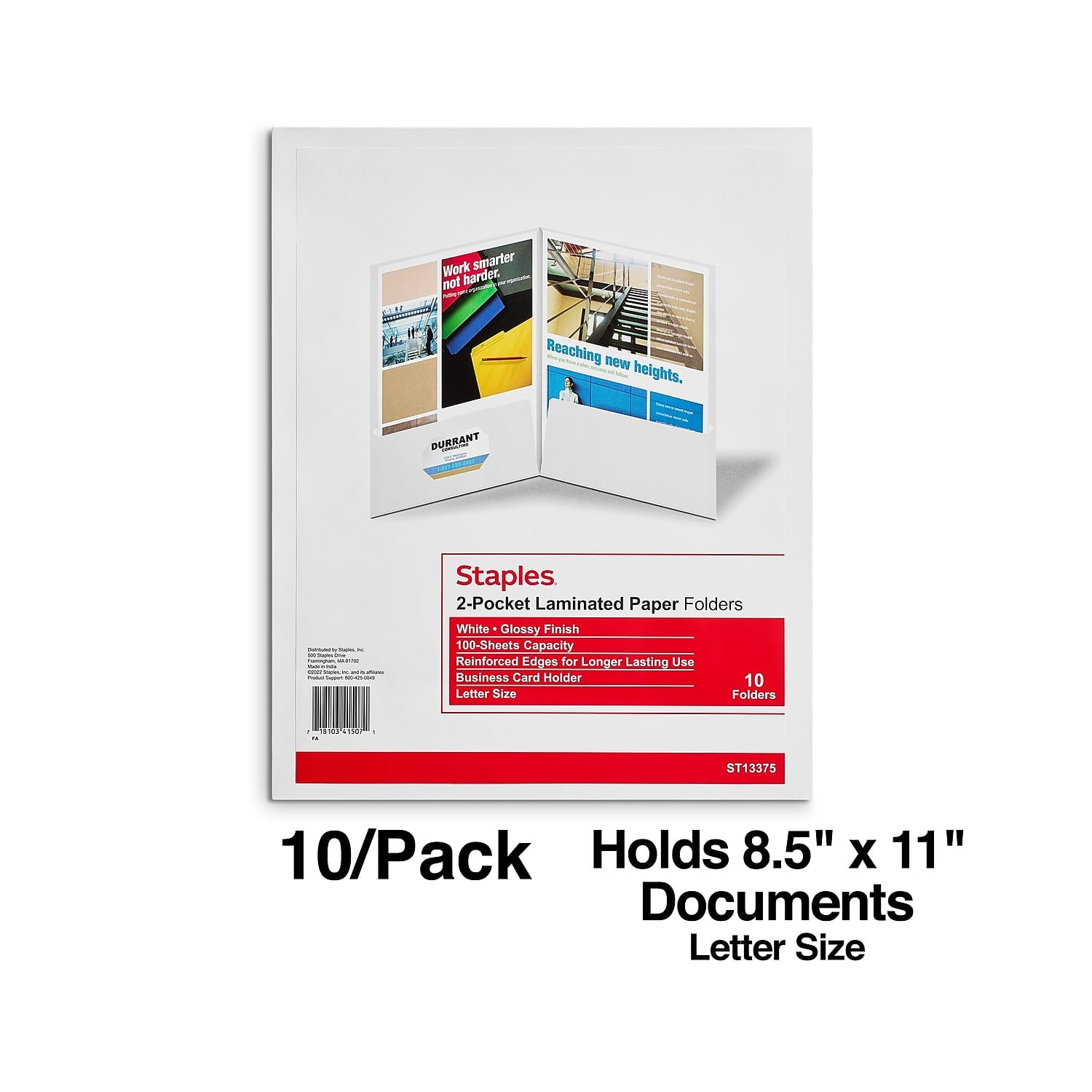 MyOfficeInnovations 2-Pocket Laminated Folders White 10/Pack (13375-CC) 905465