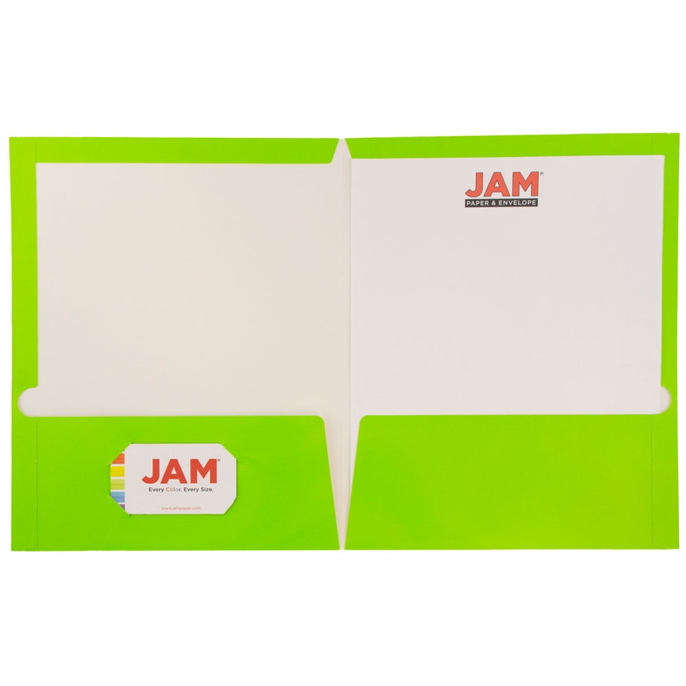 JAM Paper Glossy Two Pocket Folders, Lime Green, 6/Pack