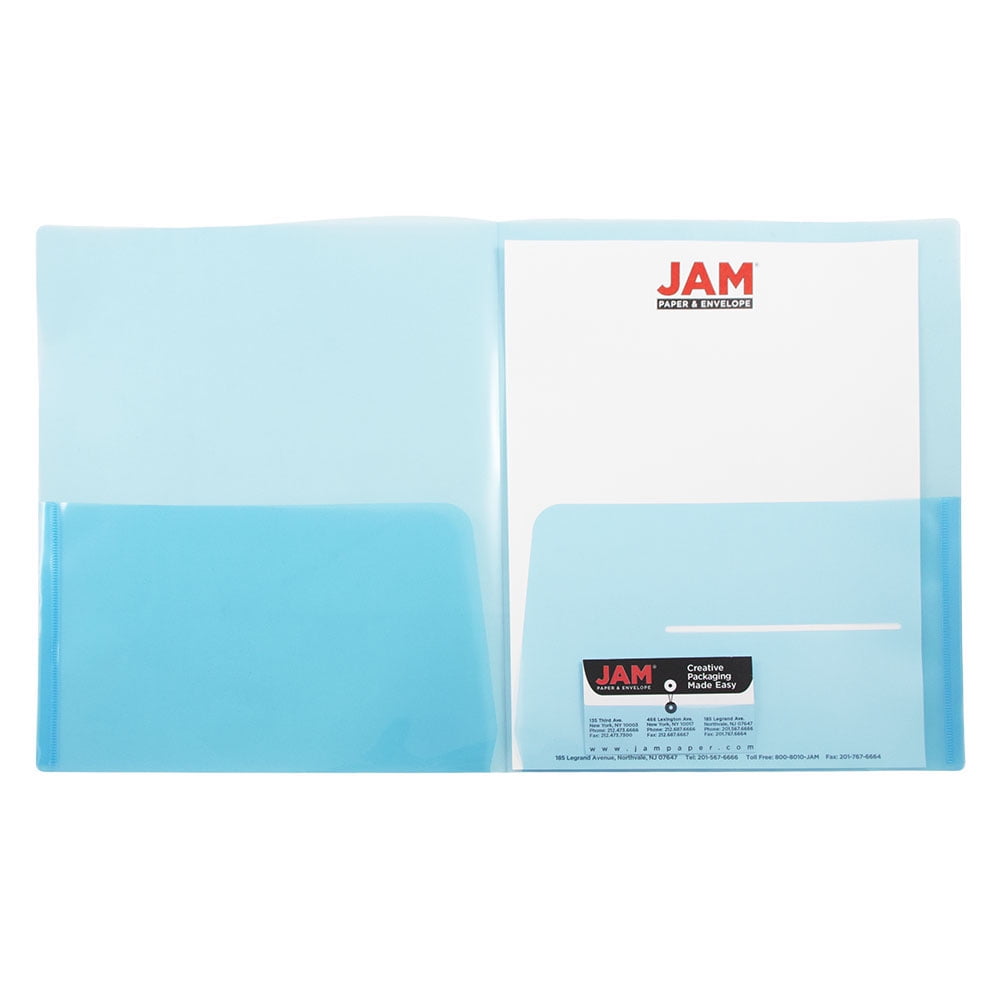 JAM Paper Plastic Regular Weight Folders, Blue, 6/Pack, Two Pocket