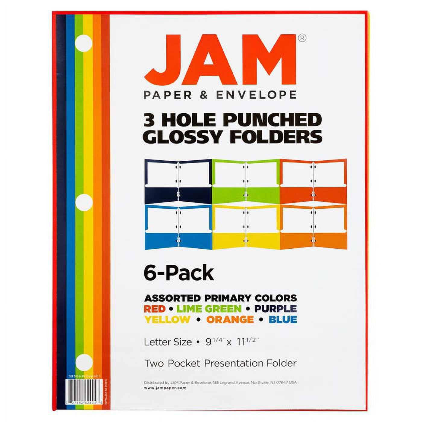 JAM Paper Glossy 3 Hole Punch Folders, Multicolor, 6 per Pack