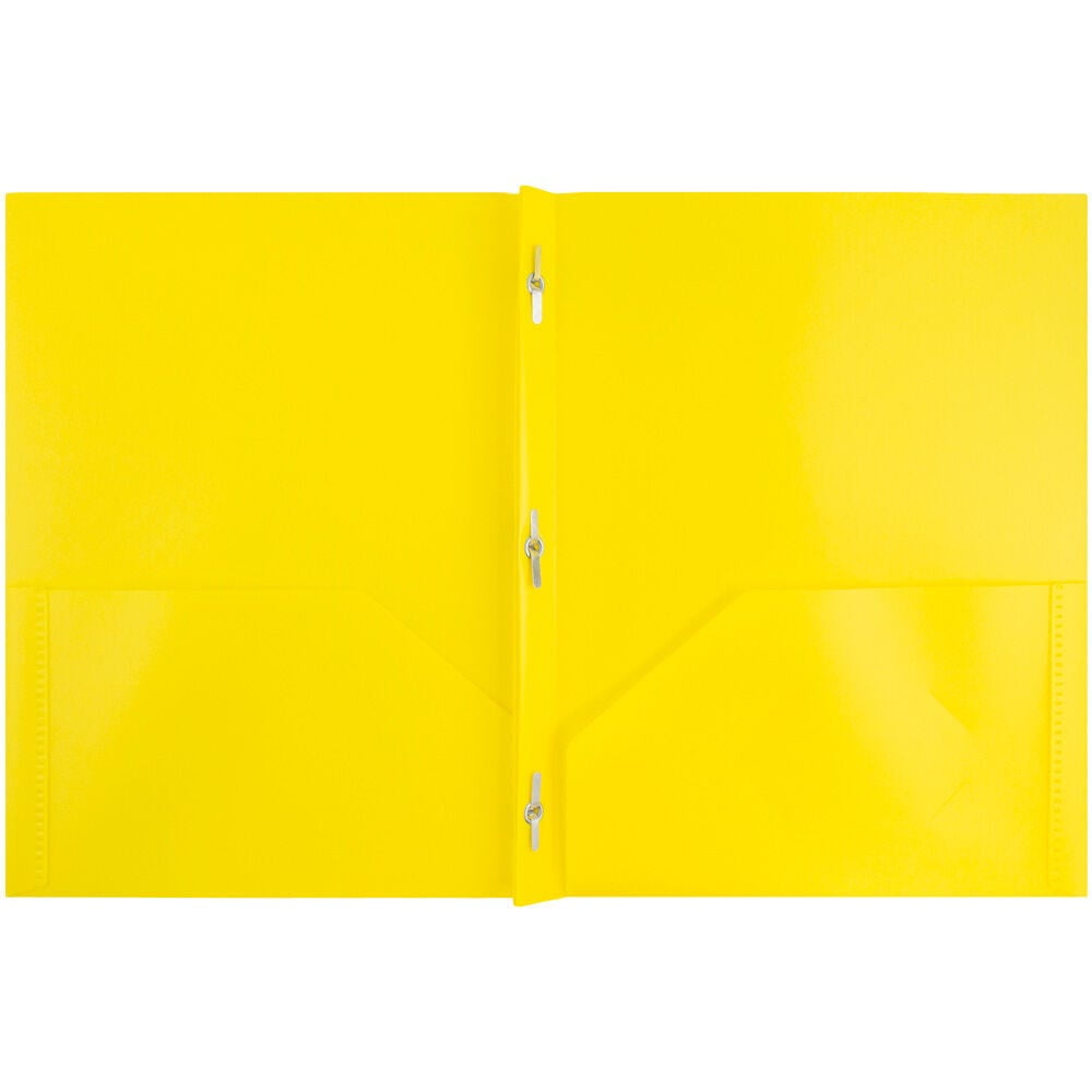 JAM Paper Plastic 2 Pocket School POP Folders with Metal Prongs Fastener Clasps, Yellow, 3/Pack
