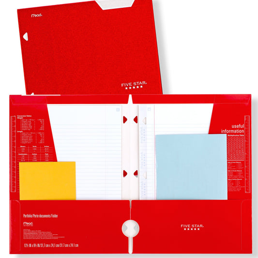 Five Star Four-Pocket Portfolio, 8 1/2 x 11, Assorted Colors, Trend Design, 6/Pack -MEA38056
