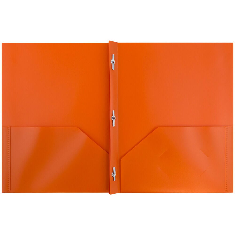 JAM Paper Plastic 2 Pocket School POP Folders with Metal Prongs Fastener Clasps, Orange, 3/Pack