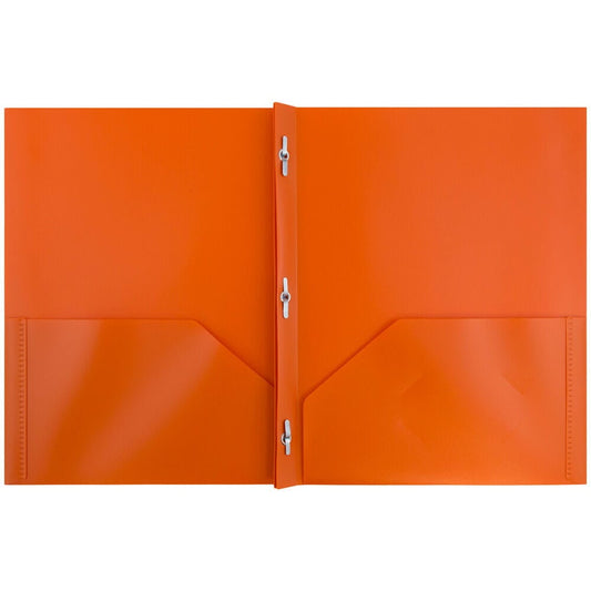 JAM Paper Plastic 2 Pocket School POP Folders with Metal Prongs Fastener Clasps, Orange, 3/Pack