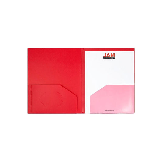 Jam Paper Heavy Duty Plastic Multi-Pocket Folders 6 Pocket Organizer Red