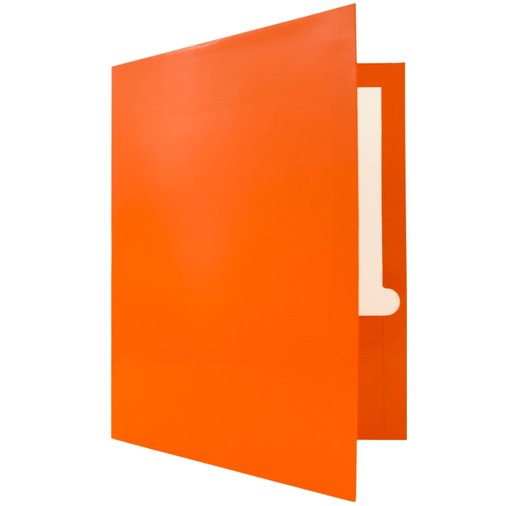 JAM Paper Laminated Two Pocket Glossy Folders, Orange, Bulk 100/Box