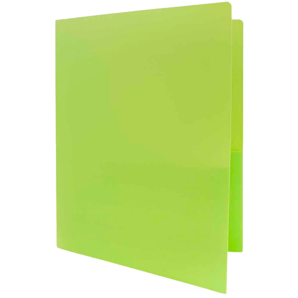JAM Paper Heavy Duty Plastic 2 Pocket School Folders, Lime Green, 3/Pack