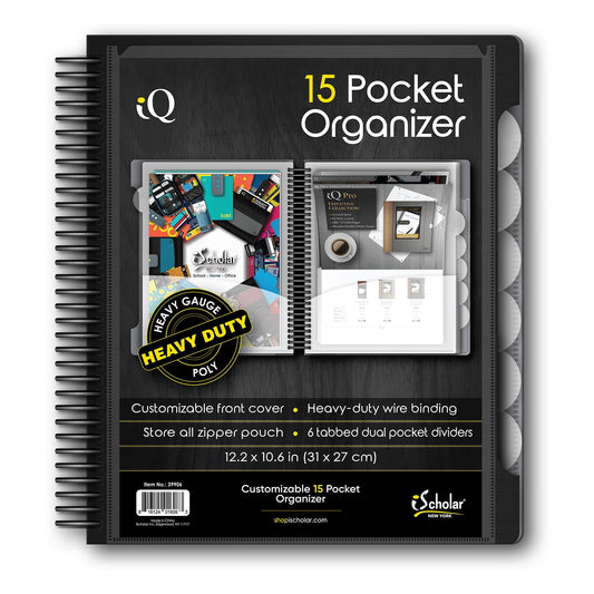 IQ iScholar 15 Pocket Organizer, 12.2 x 11", Tabbed Dividers, Color Will Vary (39906)