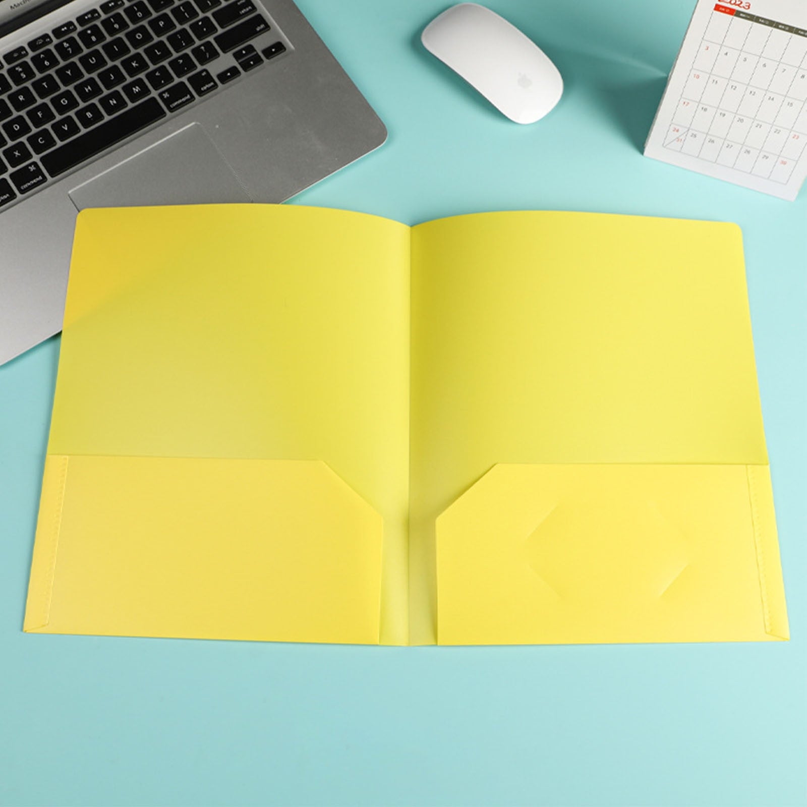KeirineCC 1 PCS Plastic Folders with Pockets,12 Color Heavy Duty Two Pocket Folder Business Card Holder Fit Paper Bulk for Office Classroom Home Office & Business,18.5x11.4 Inches,Yellow