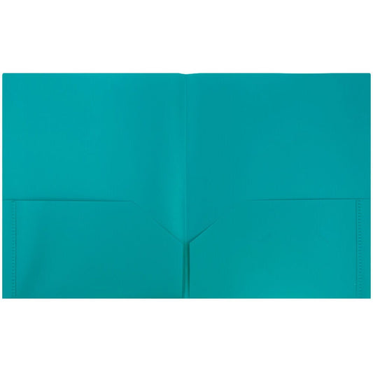 JAM Paper Plastic 2 Pocket School POP Folders, Teal Blue, 3/Pack