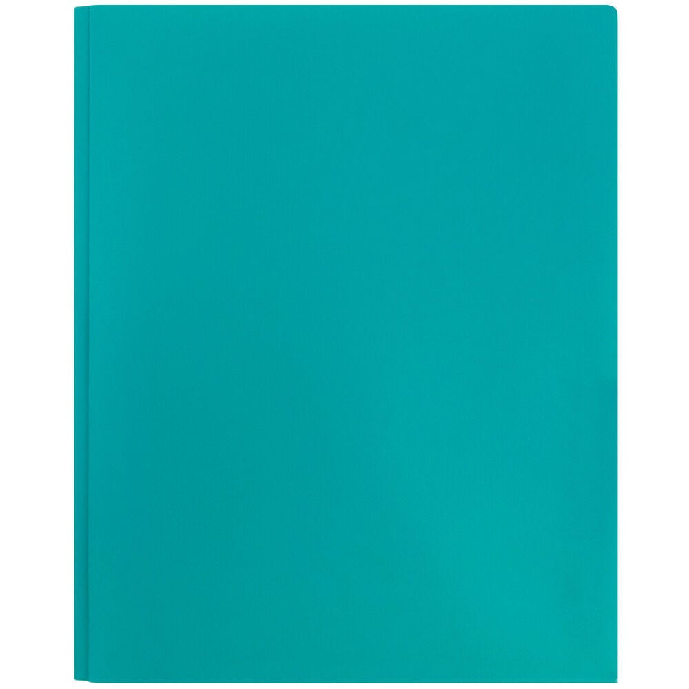 JAM Paper Plastic 2 Pocket School POP Folders with Metal Prongs Fastener Clasps, Teal Blue, 3/Pack