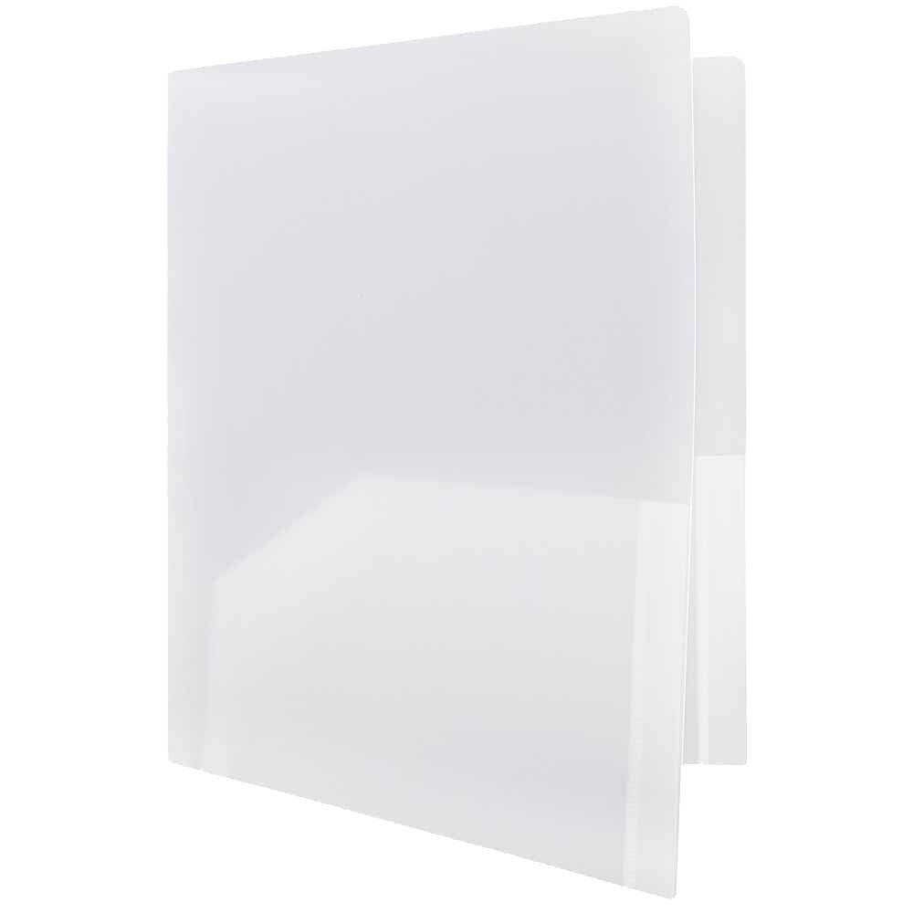JAM Paper Heavy Duty Plastic 2 Pocket School Folders, Clear, 3/Pack